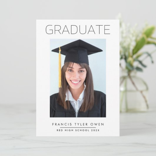 Minimal Lijst AFSTUDEREN middelbare school foto Aankondiging (Staand voorkant)