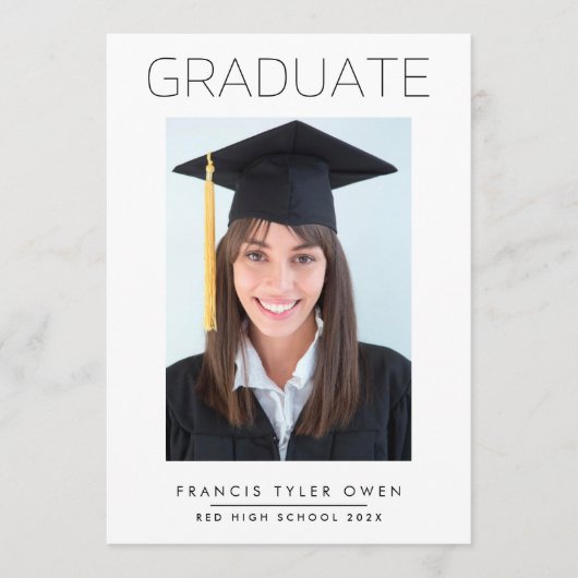 Minimal Lijst AFSTUDEREN middelbare school foto Aankondiging (Voorkant)