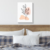 Minimal Line Art Floral Canvas – Soft Pastel Botan (Insitu (Slaapkamer))