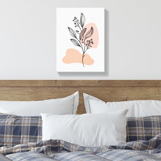 Minimal Line Art Floral Canvas – Soft Pastel Botan (Insitu (Slaapkamer))