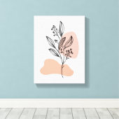 Minimal Line Art Floral Canvas – Soft Pastel Botan (Insitu (Houten vloer))