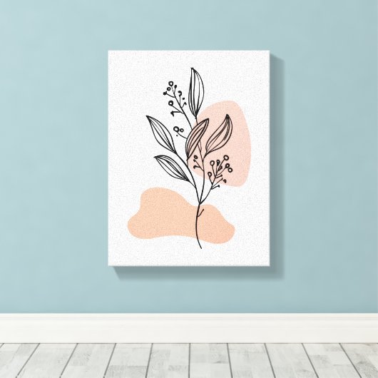 Minimal Line Art Floral Canvas – Soft Pastel Botan (Insitu (Houten vloer))