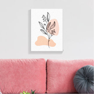 Minimal Line Art Floral Canvas – Soft Pastel Botan Afdruk