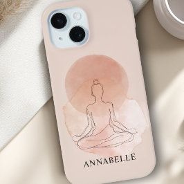Minimal Line Art Meditating Woman Watercolor iPhone 15 Case