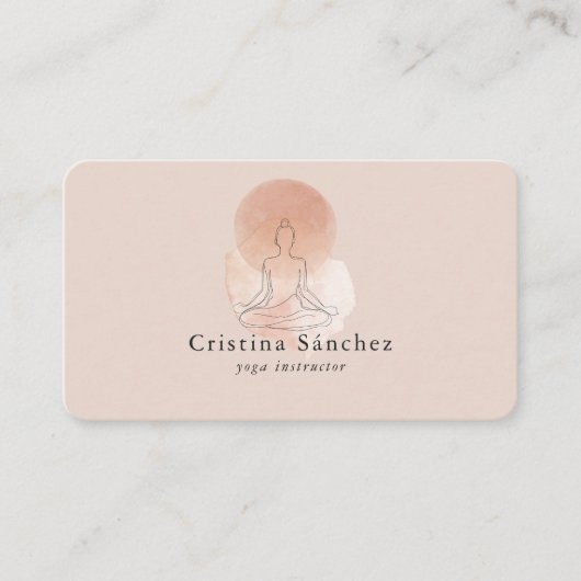 Minimal Line Art Woman Yoga Meditation QR Code Visitekaartje (Voorkant)