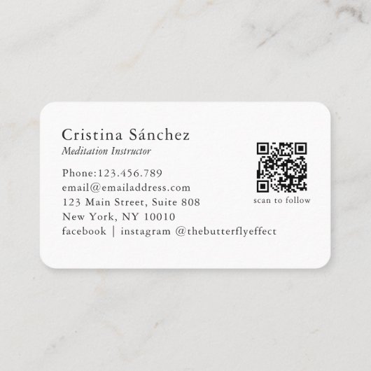 Minimal Line Art Woman Yoga Meditation QR Code Visitekaartje (Achterkant)