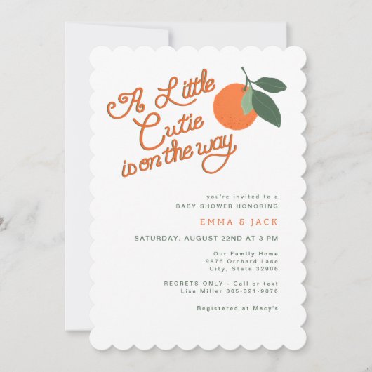 Minimal Little Cutie Clementine Baby shower Kaart (Voorkant)