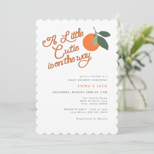 Minimal Little Cutie Clementine Baby shower Kaart (Staand voorkant)
