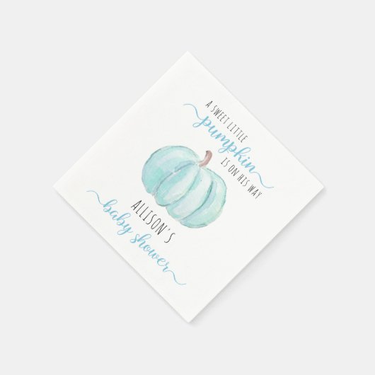 Minimal Little Pumpkin Blue Waterverf Baby shower Servet (Hoek)