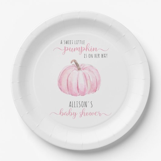 Minimal Little Pumpkin Waterverf Baby shower Papieren Bordje (Voorkant)