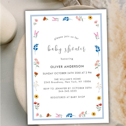 Minimal Little Wildflower Lijst Boy Baby shower Kaart