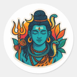 Minimal Lord Shiva Illustration – Trishul, Damru Ronde Sticker