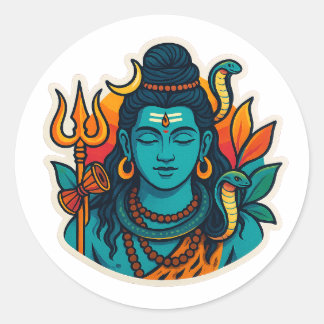 Minimal Lord Shiva Illustration – Trishul, Damru Ronde Sticker