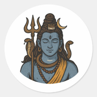 "Minimal Lord Shiva Trident, Snake, Divine Calm Ronde Sticker