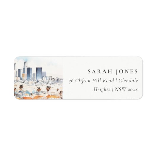 Minimal Los Angeles, Californië Waterverf Adres Etiket (Voorkant)