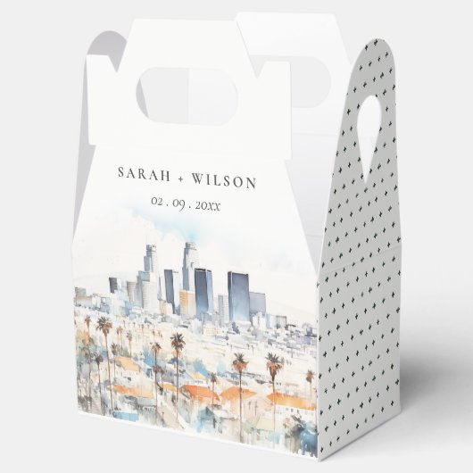 Minimal Los Angeles, Californië Waterverf bruiloft Bedankdoosjes (Geopend)
