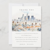 Minimal Los Angeles, Californië Waterverf bruiloft Bedankkaart (Voorkant)