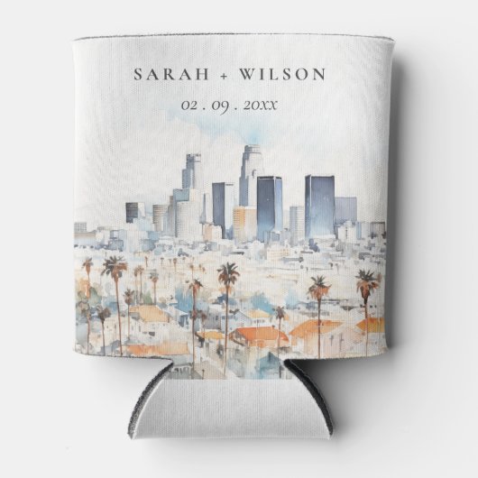Minimal Los Angeles, Californië Waterverf bruiloft Blikjeskoeler (Voorkant)
