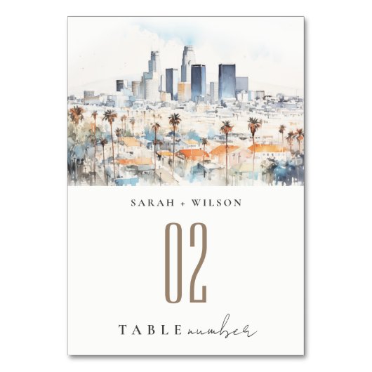 Minimal Los Angeles, Californië Waterverf bruiloft Kaart (Achterkant)