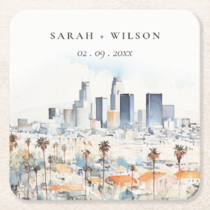 Minimal Los Angeles, Californië Waterverf bruiloft Kartonnen Onderzetters