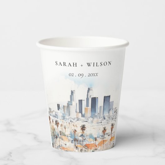 Minimal Los Angeles, Californië Waterverf bruiloft Papieren Bekers (Achterkant)