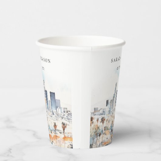 Minimal Los Angeles, Californië Waterverf bruiloft Papieren Bekers (Rechts)