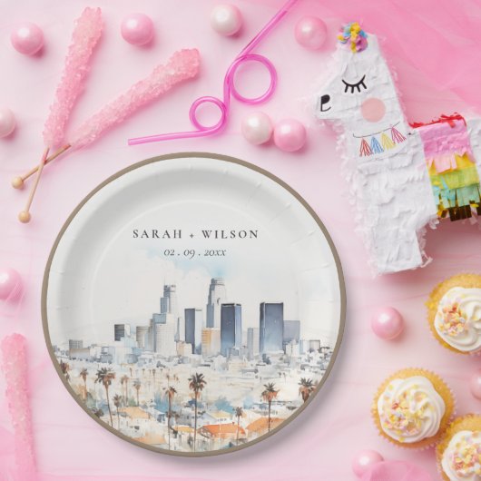Minimal Los Angeles, Californië Waterverf bruiloft Papieren Bordje (Feest)
