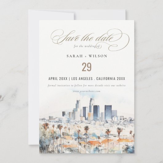 Minimal Los Angeles, Californië Waterverf bruiloft Save The Date (Voorkant)