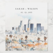 Minimal Los Angeles, Californië Waterverf bruiloft Wijn Etiket (Enkel label)
