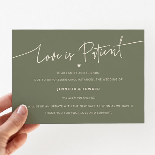 Minimal Love Is Patient Wedding Update Sage Green Kaart