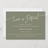 Minimal Love Is Patient Wedding Update Sage Green Kaart (Voorkant)