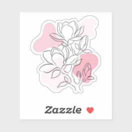 Minimal Magnolia Line Art – Soft Pink Botanical  Sticker