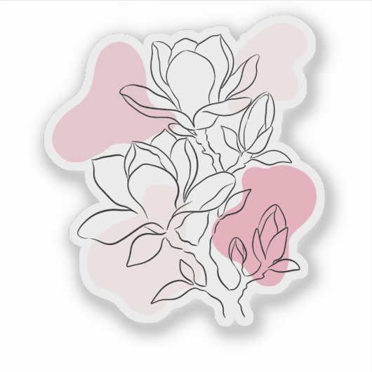 Minimal Magnolia Line Art – Soft Pink Botanical  Sticker (Voorkant)