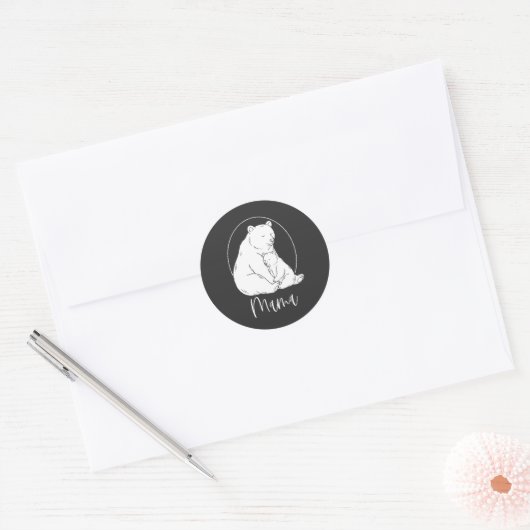 Minimal Mama Bear Line Art Design Ronde Sticker (Envelop)