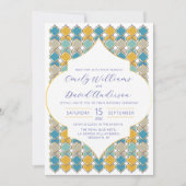 Minimal Marokkaanse Tegels Blue Golden QR Code Kaart (Voorkant)