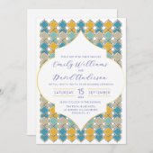 Minimal Marokkaanse Tegels Blue Golden QR Code Kaart (Voorkant / Achterkant)