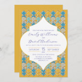 Minimal Marokkaanse Tegels Geelblauw Golden QR Cod Kaart (Voorkant / Achterkant)