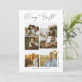 Minimal Merry and Bright Christmas Family 6 Photos Feestdagenkaart (Staand voorkant)