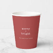 Minimal Merry + Bright Custom Name Holiday Papieren Bekers (Voorkant)