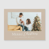Minimal Merry Christmas Moderne familiefoto Taupe (Voorkant)