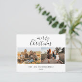 Minimal Merry Christmas Script Familie 2 Foto Feestdagenkaart (Staand voorkant)