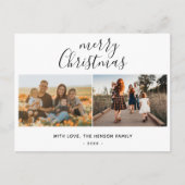 Minimal Merry Christmas Script Familie 2 Foto Feestdagenkaart (Voorkant)