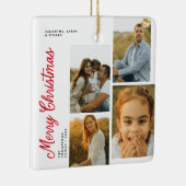 Minimal Merry Christmas Script Family 4 Photos Keramisch Ornament (Rechts)