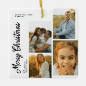 Minimal Merry Christmas Script Family 4 Photos Keramisch Ornament (Voorkant)