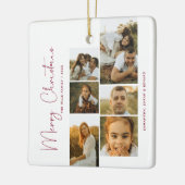 Minimal Merry Christmas Script  Family  6 Photos Keramisch Ornament (Links)