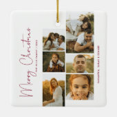 Minimal Merry Christmas Script  Family  6 Photos Keramisch Ornament (Achterkant)