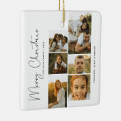 Minimal Merry Christmas Script  Family  6 Photos Keramisch Ornament (Rechts)