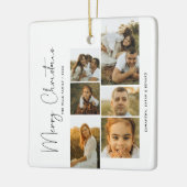 Minimal Merry Christmas Script  Family  6 Photos Keramisch Ornament (Links)