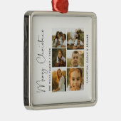 Minimal Merry Christmas Script Family 6 Photos Metalen Ornament (Rechts)