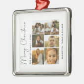 Minimal Merry Christmas Script  Family  6 Photos Metalen Ornament (Links)